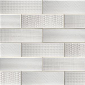 Boîte de 30 carreaux en céramique émaillée Zavrin Ackland 4 x 12 po en blanc Snow lustré style Subway pour murs