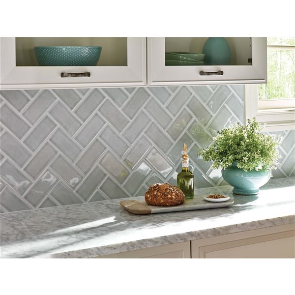 Ackland Smoky Mist 8-Pack 3 x 6-in Grey Glossy Handcrafted Glazed Subway Ceramic Wall Tile