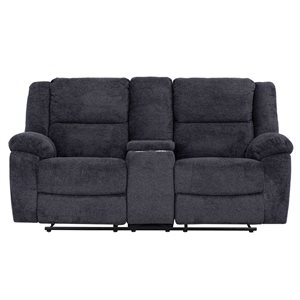 Primo International Matthew 76-in W Dark Grey Polyester Fabric Reclining Loveseat w/ Centre Console and Cup Holders
