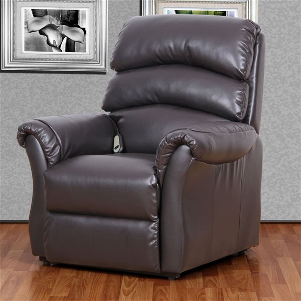 Primo International Fresna 35-in W Dark Brown Bonded Leather Upholstered Power Lift Recliner Armchair w/ Remote
