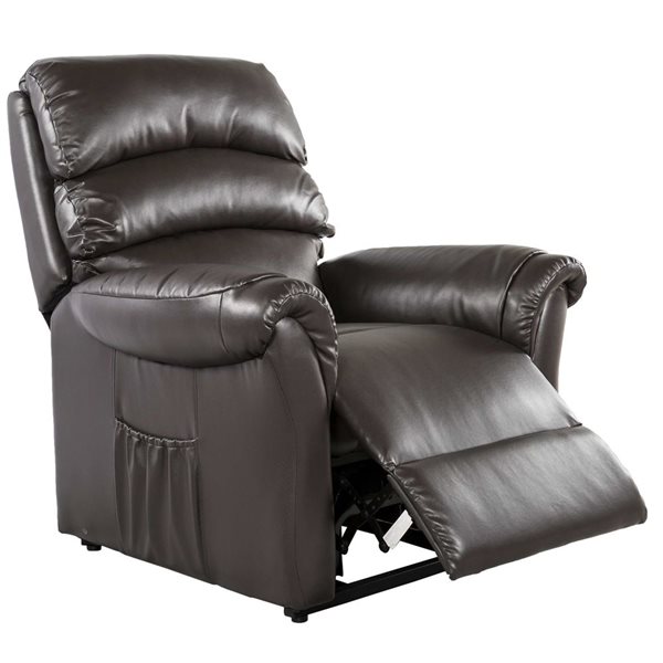Primo International Fresna 35-in W Dark Brown Bonded Leather Upholstered Power Lift Recliner Armchair w/ Remote