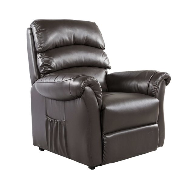 Primo International Fresna 35-in W Dark Brown Bonded Leather Upholstered Power Lift Recliner Armchair w/ Remote
