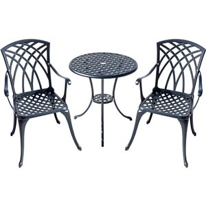 Hi-Line Gift Ltd. A Touch of Class 23.6 W x 26-in L Black Cast Aluminum Outdoor Bistro Set w/ 2 Chairs