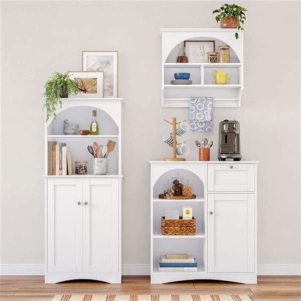 RiverRidge Home Kitchen Sideboard Kitchen Cabinet w/ 1 Door and 1 Drawer + Adjustable Shelves - White