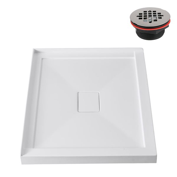 Streamline 48 x 36-in Glossy White Acrylic Corner Shower Base w/ Centre Drain - Drain Included