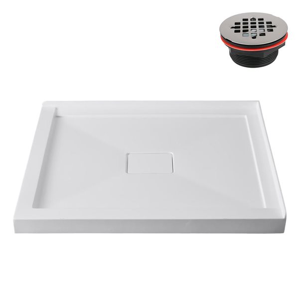 Streamline 48 x 36-in Glossy White Acrylic Corner Shower Base w/ Centre Drain - Drain Included