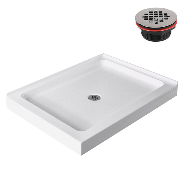 Streamline 48 x 36-in Glossy White Acrylic Corner Shower Base w/ Centre Drain - Drain Included