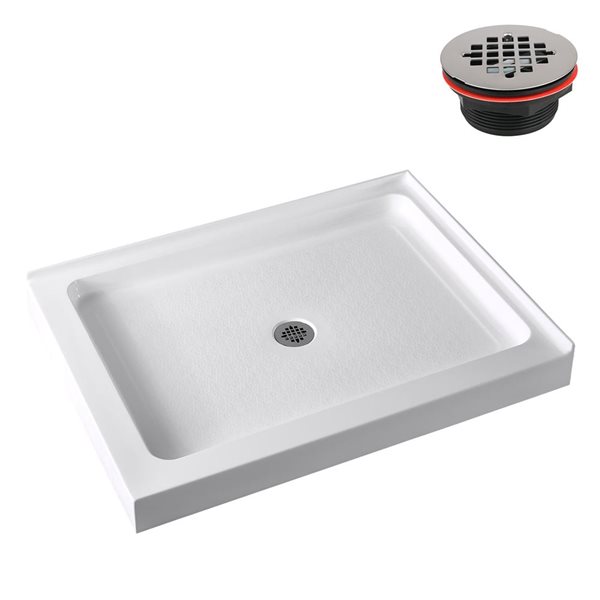 Streamline 48 x 36-in Glossy White Acrylic Corner Shower Base w/ Centre Drain - Drain Included