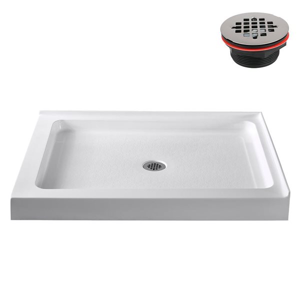 Streamline 48 x 36-in Glossy White Acrylic Corner Shower Base w/ Centre Drain - Drain Included