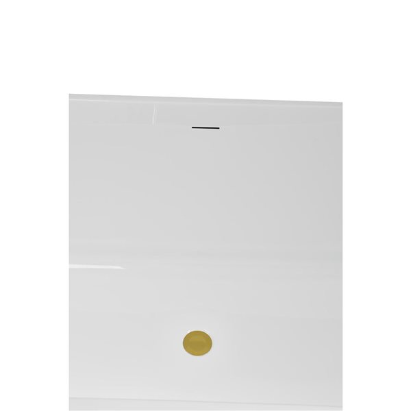Streamline 67-in Glossy White Freestanding Oval Bathtub and Tray w/ Brushed Gold Centre Pop-Up Drain - 53-gal.