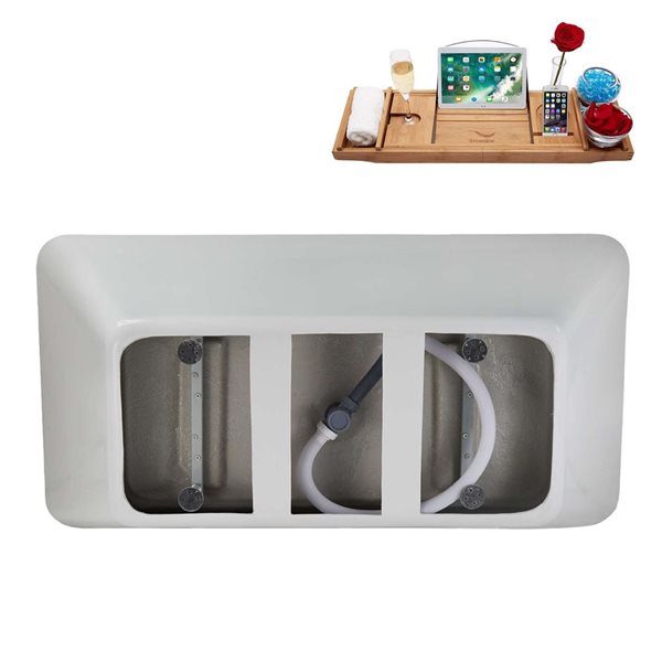 Streamline 63-in Glossy White Freestanding Bathtub and Tray w/ Oil-Rubbed Bronze Centre Pop-Up Drain - 60-gal.