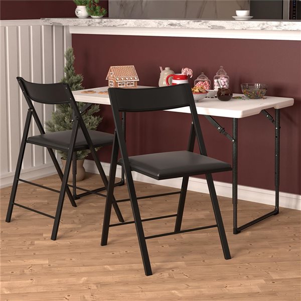 Lot de 2 chaises pliantes Cosco modernes et rembourrées en vinyle noir pour intérieur