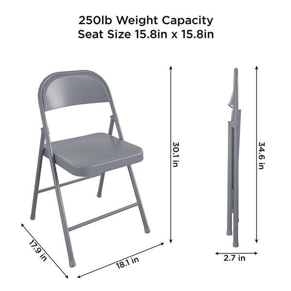 Cosco SmartFold 4-Pack Indoor Grey All-Steel Folding Chair