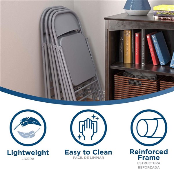 Cosco SmartFold 4-Pack Indoor Grey All-Steel Folding Chair