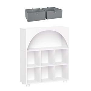 RiverRidge Home Arched Entryway 35-in 6-Cubby Shoe Organizer Cabinet w/ 2 Grey Bins and Top Shelf - White