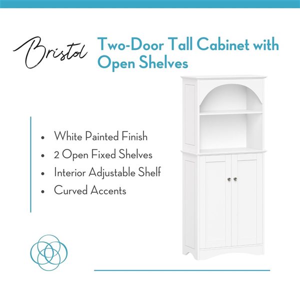 RiverRidge Home Bristol Arched Bathroom Linen Cabinet w/ Adjustable Shelves - White