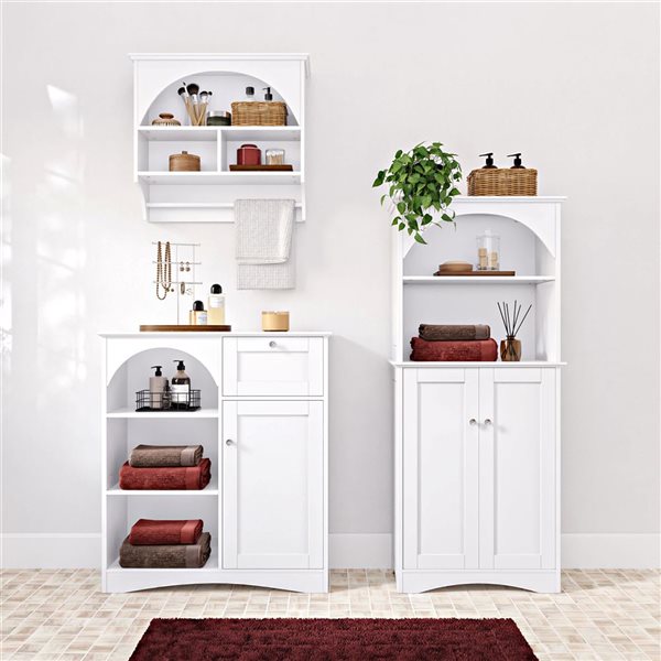 RiverRidge Home Bristol Arched Bathroom Linen Cabinet w/ Adjustable Shelves - White
