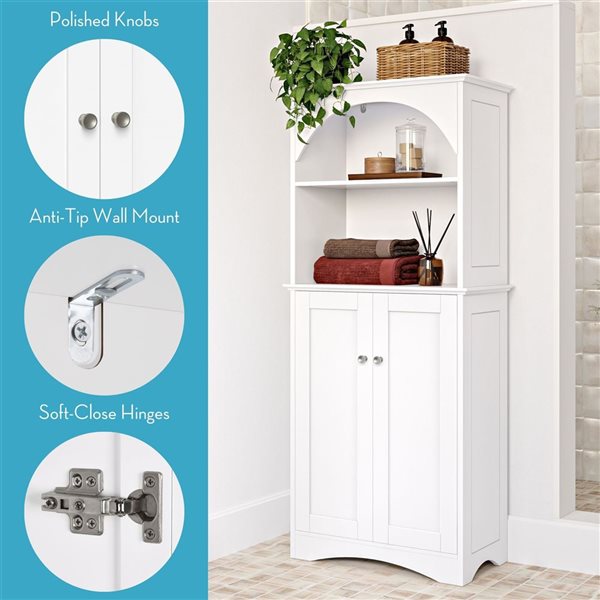 RiverRidge Home Bristol Arched Bathroom Linen Cabinet w/ Adjustable Shelves - White