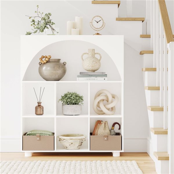 RiverRidge Home Arched Entryway 35-in 6 Cubby Shoe Cabinet w/ Top Shelf - White