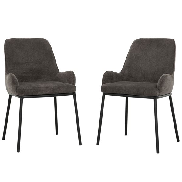 Primo International Amara Dark Grey Polyester Upholstered Dining Chair w/ Black Metal Legs - Set of 2