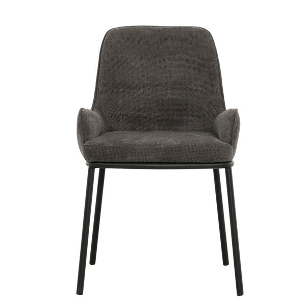 Primo International Amara Dark Grey Polyester Upholstered Dining Chair w/ Black Metal Legs - Set of 2