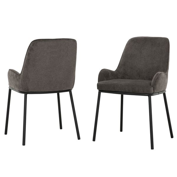 Primo International Amara Dark Grey Polyester Upholstered Dining Chair w/ Black Metal Legs - Set of 2