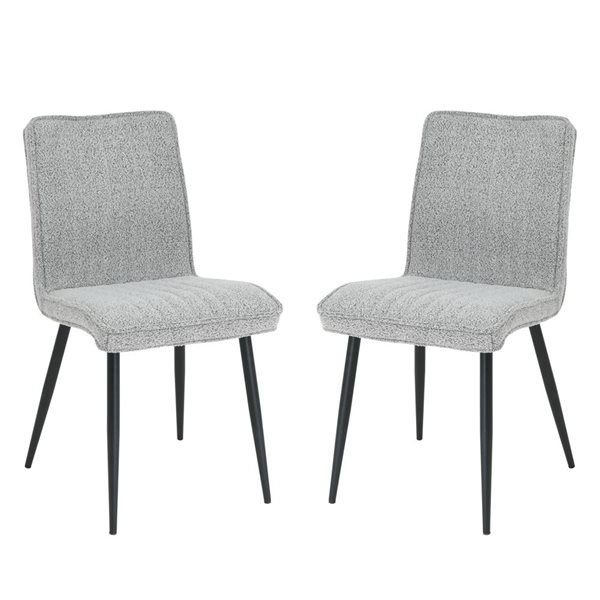 Primo International Lena Grey Polyester Tufted Upholstered Accent Dining Chair w/ Black Metal Legs- Set of 2
