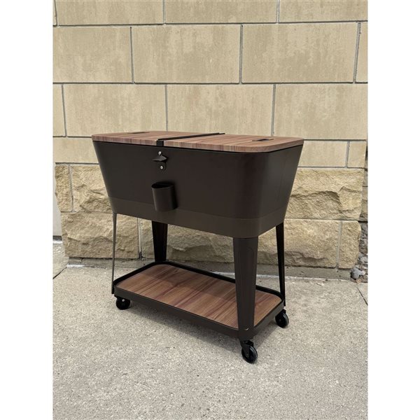 Glacière-chariot ovale pour terrasse 75 L Permasteel en plastique, fini brun/similibois