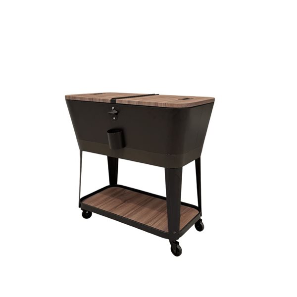 Glacière-chariot ovale pour terrasse 75 L Permasteel en plastique, fini brun/similibois