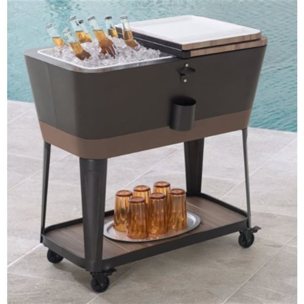 Glacière-chariot ovale pour terrasse 75 L Permasteel en plastique, fini brun/similibois