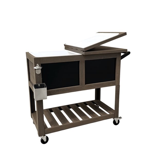 Glacière-chariot en plastique pour terrasse de type bar Permasteel 75 L, similibois