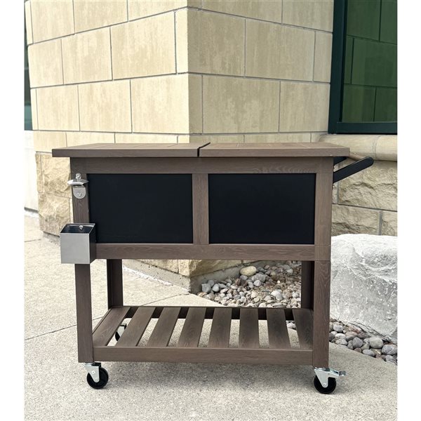 Glacière-chariot en plastique pour terrasse de type bar Permasteel 75 L, similibois