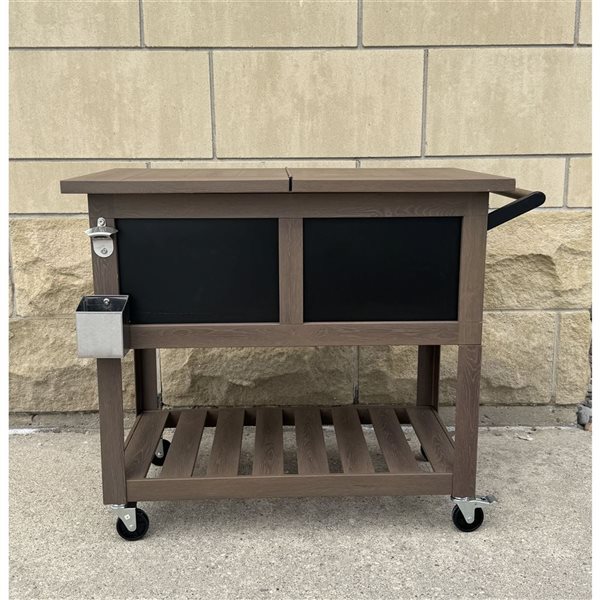 Glacière-chariot en plastique pour terrasse de type bar Permasteel 75 L, similibois