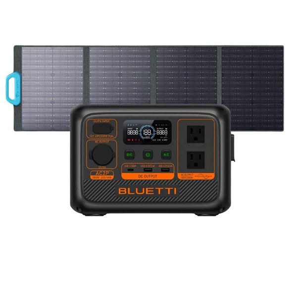 BLUETTI Premium AC2P Portable Power Station and SP100L Solar Panel w/ 230.4 Wh LiFePO4 Battery Cells