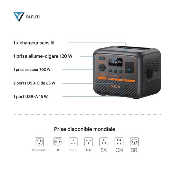 Centrale électrique portable AC50P BLUETTI série Premium avec batterie 504 Wh LiFePO4, 3000+ Cycles et recharge rapide