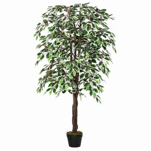 Outsunny 5.3-ft H Green Ficus Artificial Tree for Indoor/Outdoor Home Decor
