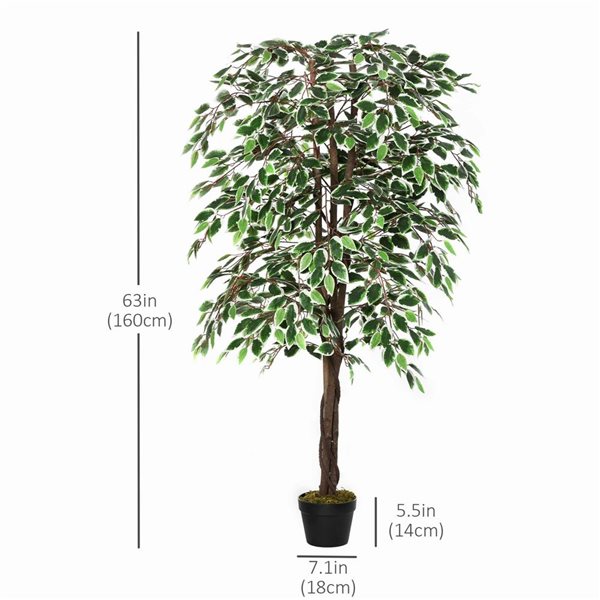 Outsunny 5.3-ft H Green Ficus Artificial Tree for Indoor/Outdoor Home Decor