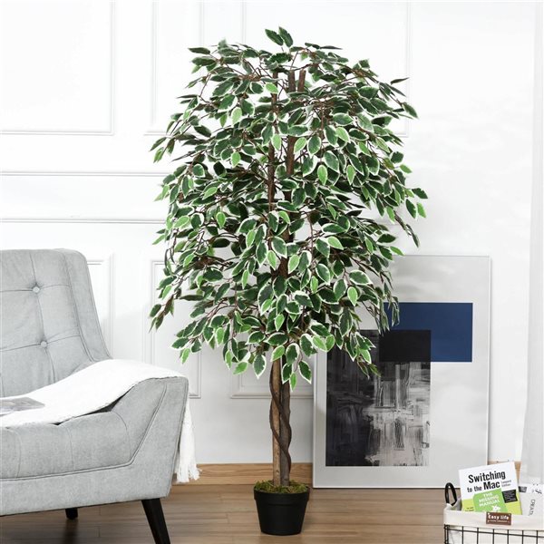 Outsunny 5.3-ft H Green Ficus Artificial Tree for Indoor/Outdoor Home Decor