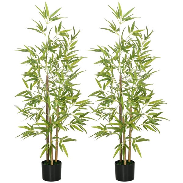 HOMCOM 2-Pack 4-ft H Green Artificial Bamboo Tree for Indoor Home Decor