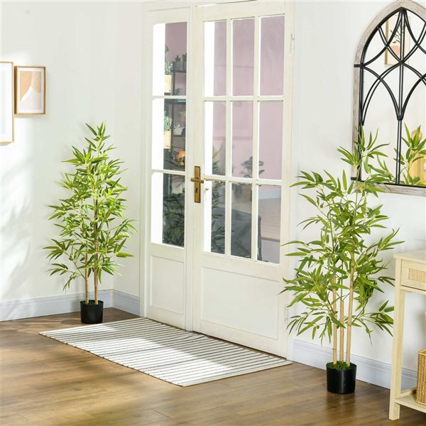 HOMCOM 2-Pack 4-ft H Green Artificial Bamboo Tree for Indoor Home Decor
