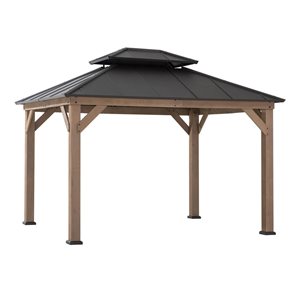 Sunjoy 10 x 12-ft Brown Cedar Framed Patio Gazebo w/ 2-Tier Steel Hardtop