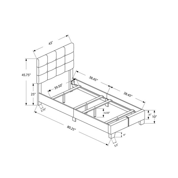 Monarch Specialties Dark Grey Fabric Upholstered Bed Frame w/ Button-Tufted Headboard - Twin