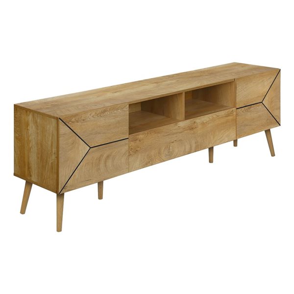 Monarch Specialties 71-in Light Walnut Laminate Modern Living Room TV Stand w/ 2 Storage Drawers