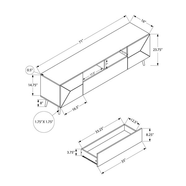 Monarch Specialties 71-in Light Walnut Laminate Modern Living Room TV Stand w/ 2 Storage Drawers