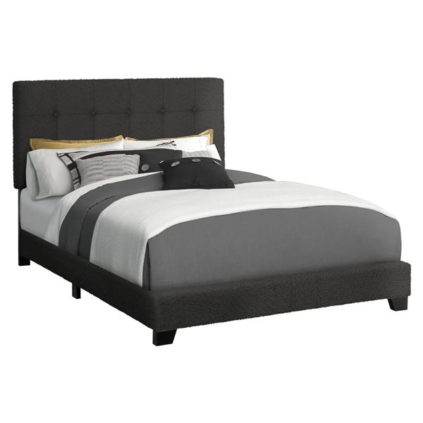 Monarch Specialties Black Fabric Upholstered Bed Frame w/ Button-Tufted Headboard - Full