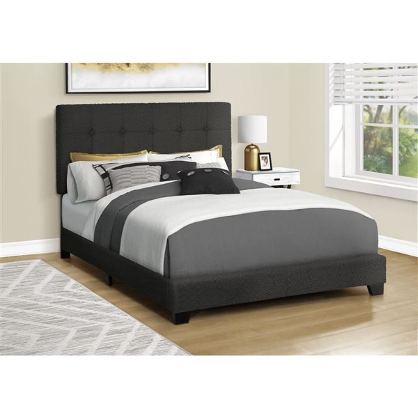 Monarch Specialties Black Fabric Upholstered Bed Frame w/ Button-Tufted Headboard - Full
