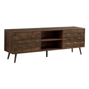 Monarch Specialties 71-in Walnut Laminate Mid-Century Living Room TV Stand w/ Wood Legs