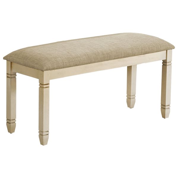 Monarch Specialties 41-in L Antique White Wood/Beige Fabric Rectangular Upholstered Dining Room Bench