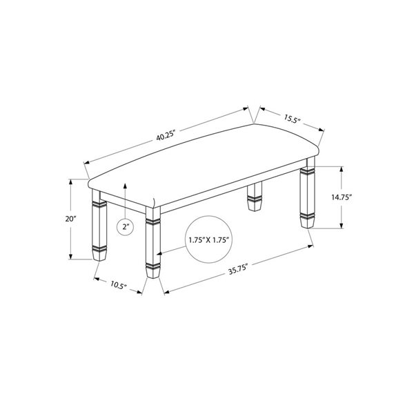 Monarch Specialties 41-in L Antique White Wood/Beige Fabric Rectangular Upholstered Dining Room Bench