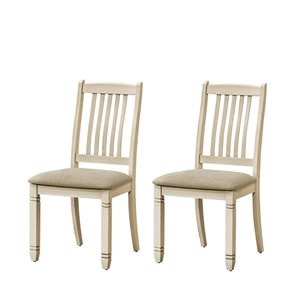 Chaise de salle à manger transitionnelle Monarch Specialties 38 po h. bois blanc antique/aspect lin beige, ensemble de 2